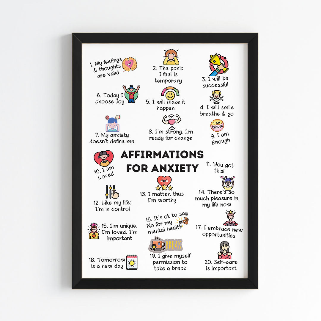 Affirmations for Anxiety Illustrative Wall Art (Framed)