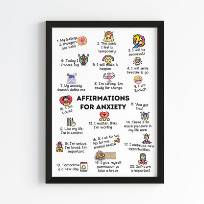 Affirmations for Anxiety Illustrative Wall Art (Framed)