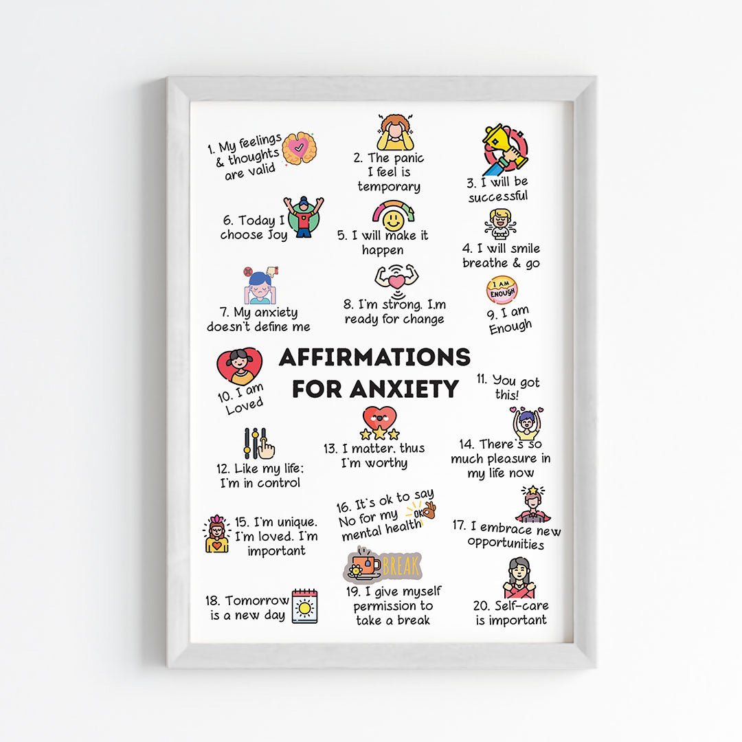 Affirmations for Anxiety Illustrative Wall Art (Framed)