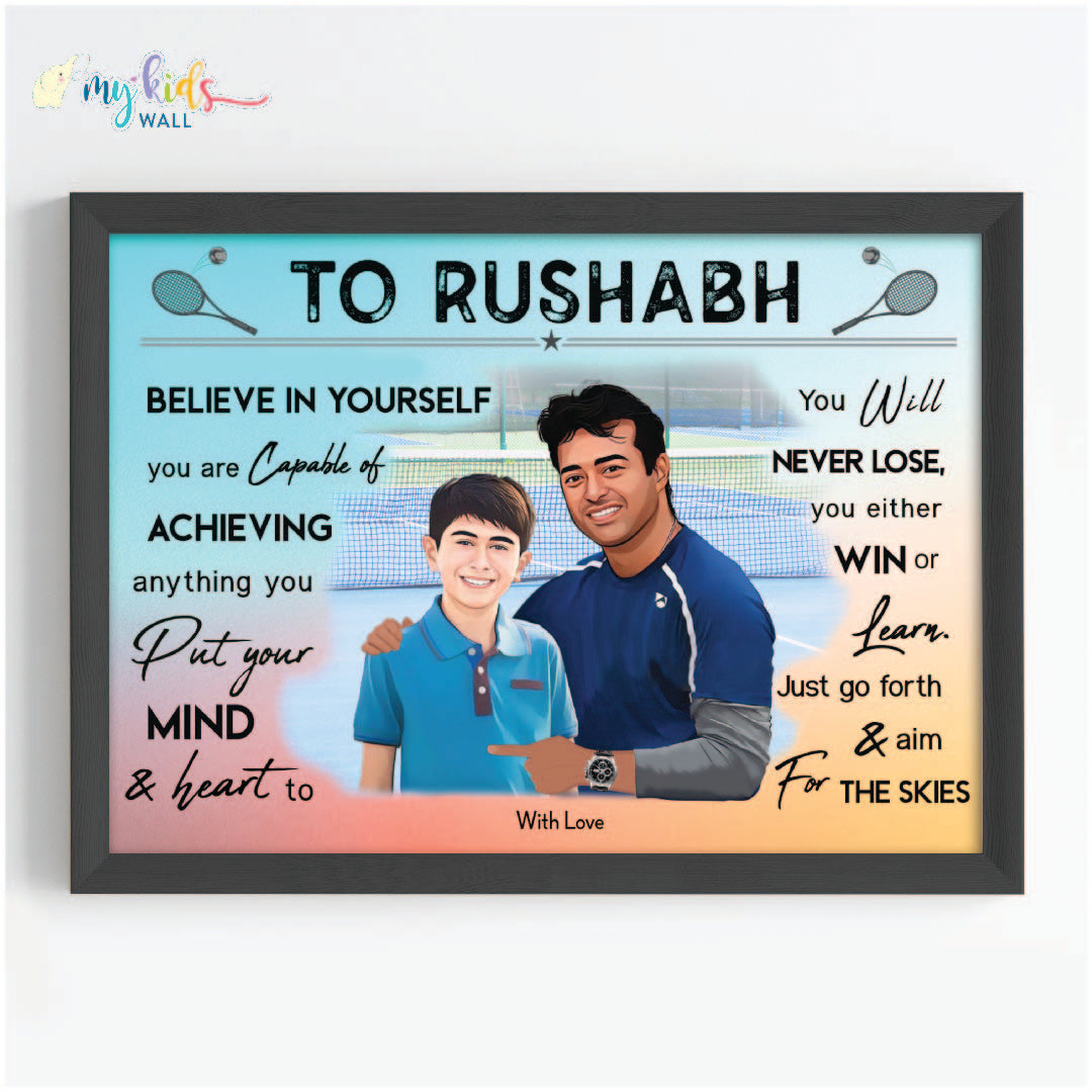 Tennis Champ with Leander Paes Personalized Motivational Portrait (Framed) New