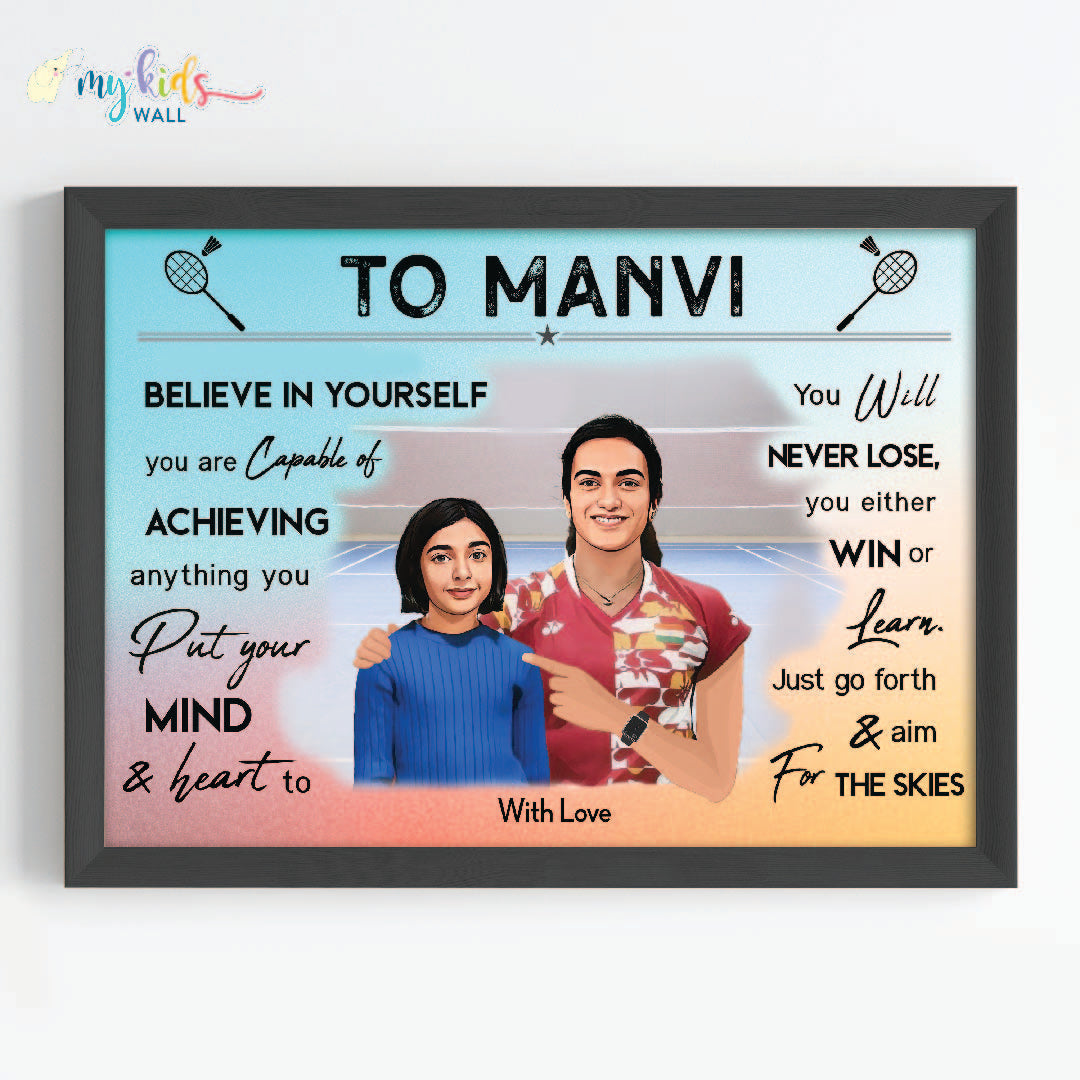 Badminton Champ with PV Sindhu Personalized Motivational Portrait (Framed)