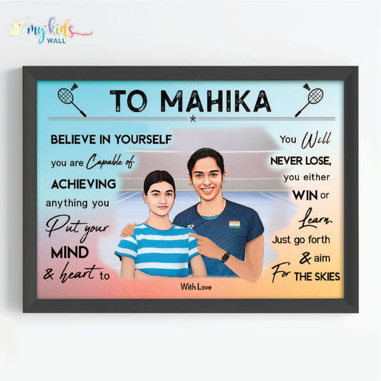 Badminton Champ with Saina Nehwal Personalized Motivational Portrait (Framed) New