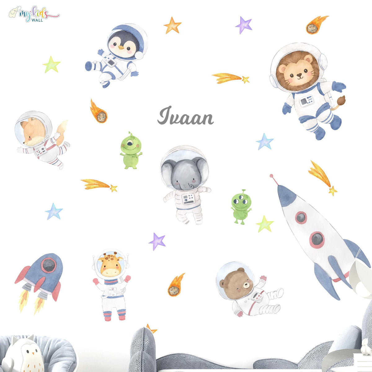 Animal Astronauts Space Adventure Personalized Wall Stickers