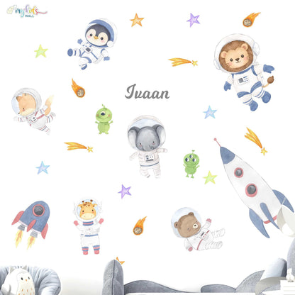 Animal Astronauts Space Adventure Personalized Wall Stickers