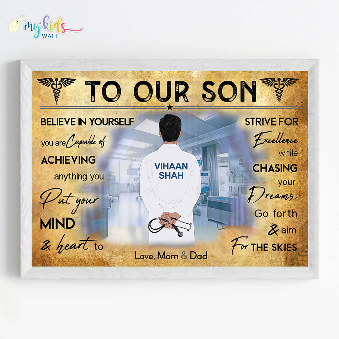 Aspiring doctor boy motivational white wall frame