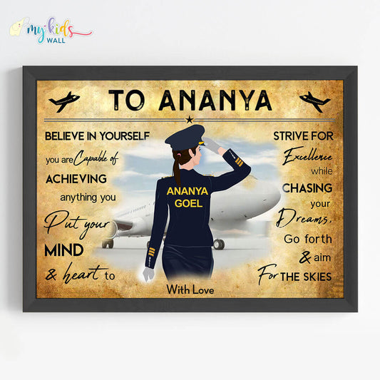 Aspiring pilot girl motivational black wall frame