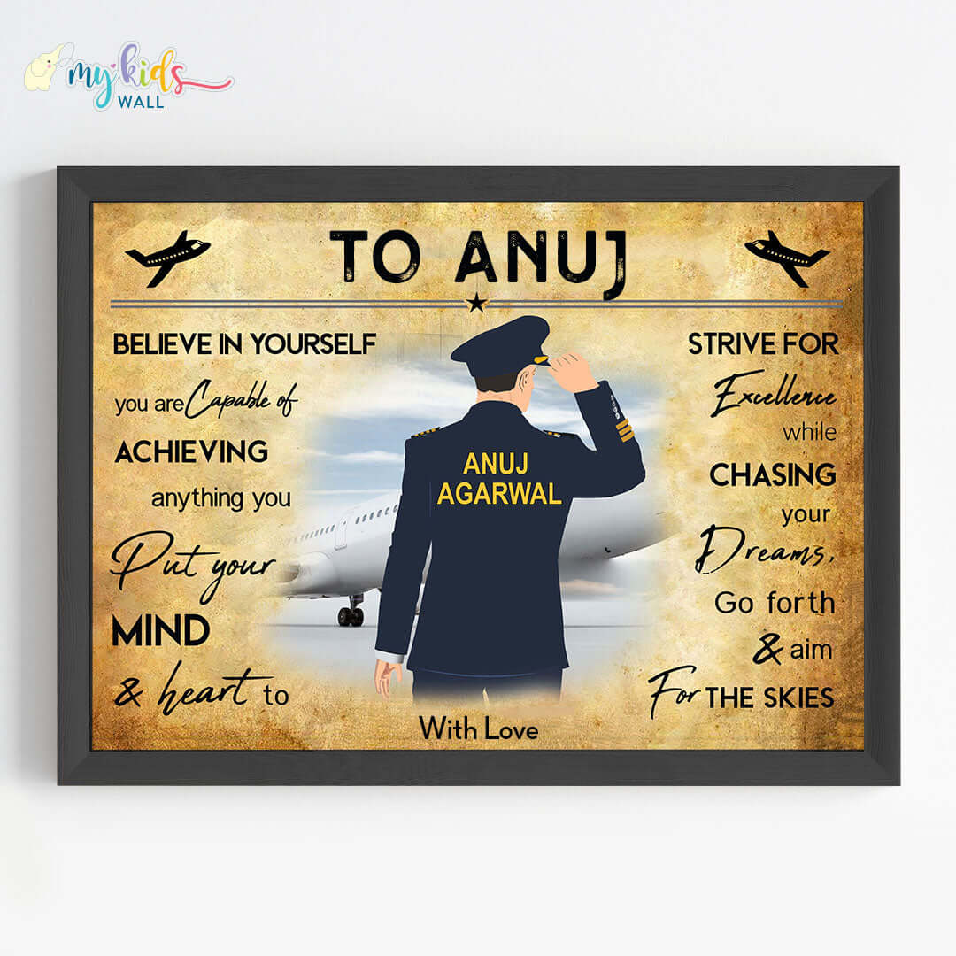 Aspiring pilot boy motivational black wall frame