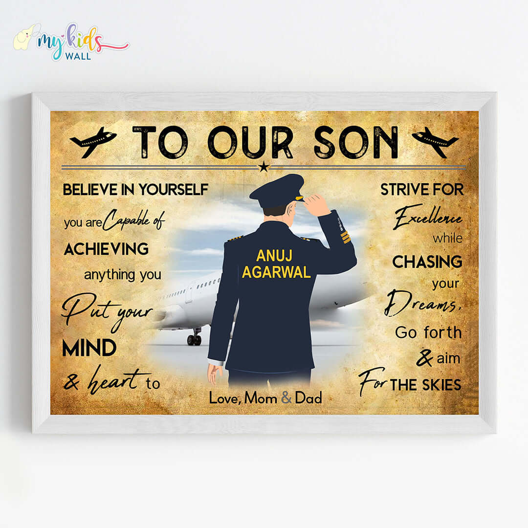 Aspiring pilot boy motivational white wall frame