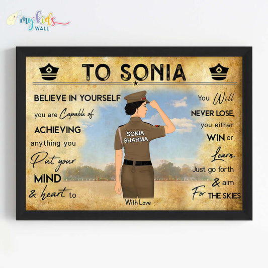 Aspiring police office girl motivational black wall frame