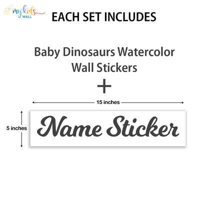baby dinosaurs watercolor name size wall stickers