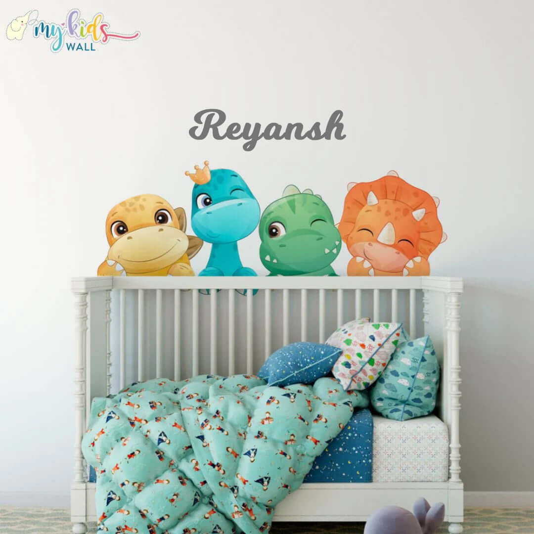 Baby Dinosaurs Watercolor Wall Stickers with name