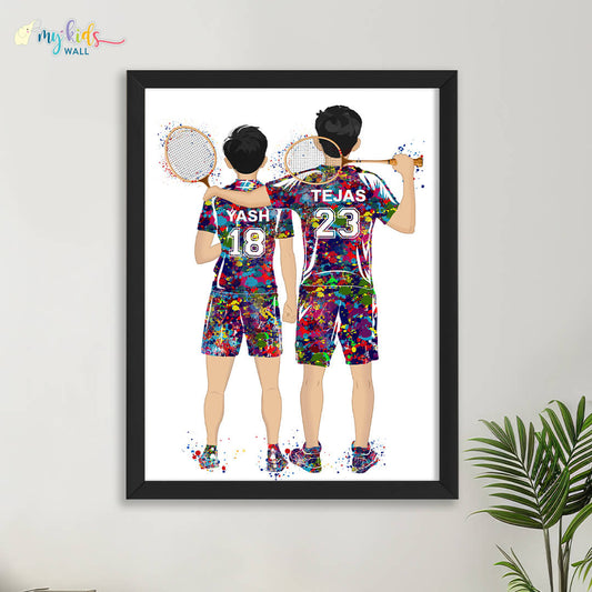 Inspirational badminton player brothers wall art black frame