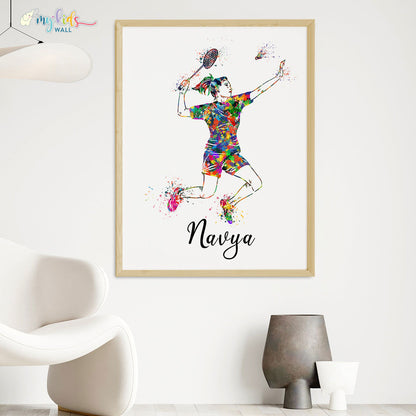 inspirational wall art of Badminton Player Girl wooden frame