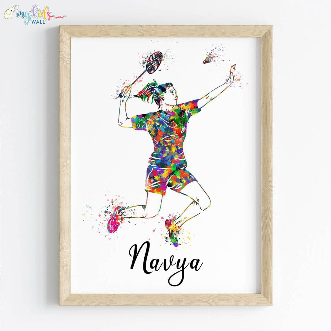 inspirational wall art of Badminton Player Girl wooden frame