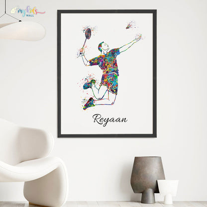 inspirational wall art of Badminton Player boy black frame