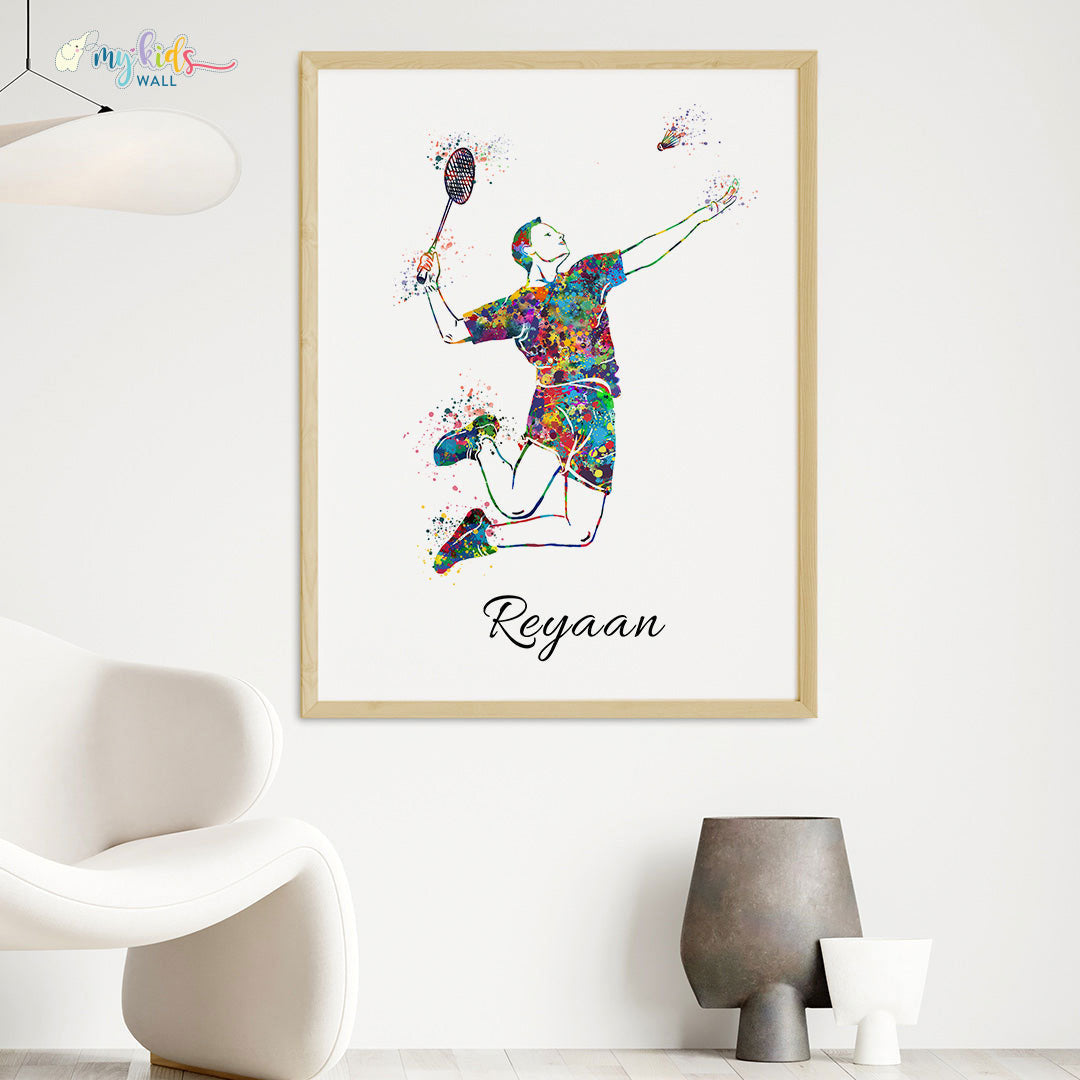 inspirational wall art of Badminton Player boy wooden frame