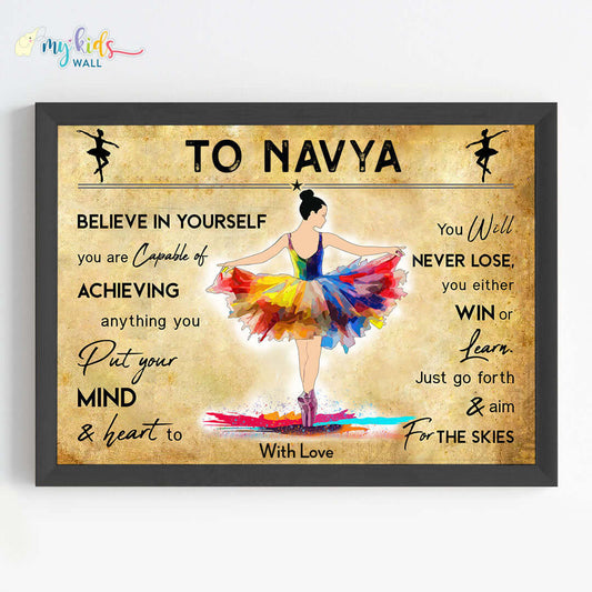 Motivational wall art of ballet dancer black frame