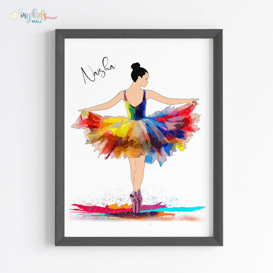 Multicolor ballet dancer black wall frame