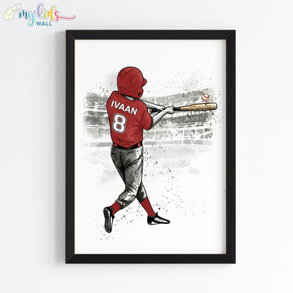 Softball Hitter Boy Personalised Wall Art Framed Black