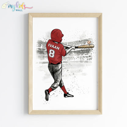 Softball Hitter Boy Personalised Wall Art Framed Wooden