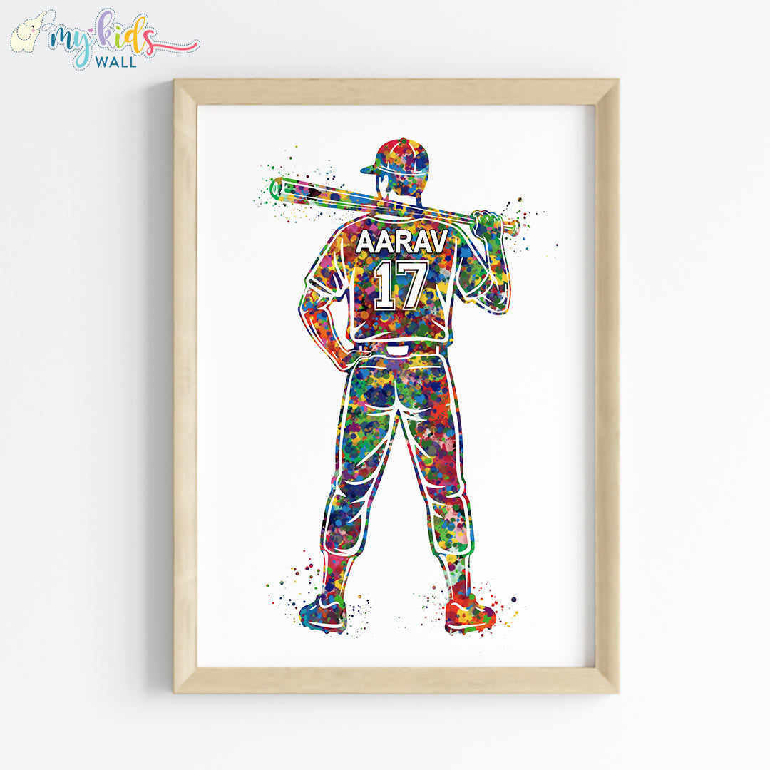 Baseball Player Personalised Wall Art Framed Wooden