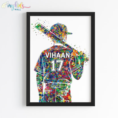 Baseball Player with Bat over Shoulder Personalised Wall Art Framed Black