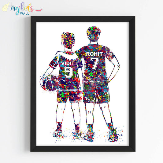 Inspirational multicolor basketball player brothers black frame