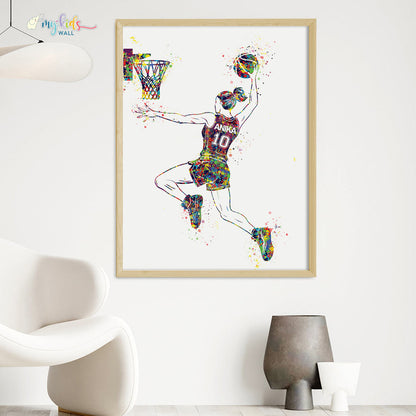 Basketball Player Girl Dunk Personalised Wall Art Big Frame Wooden