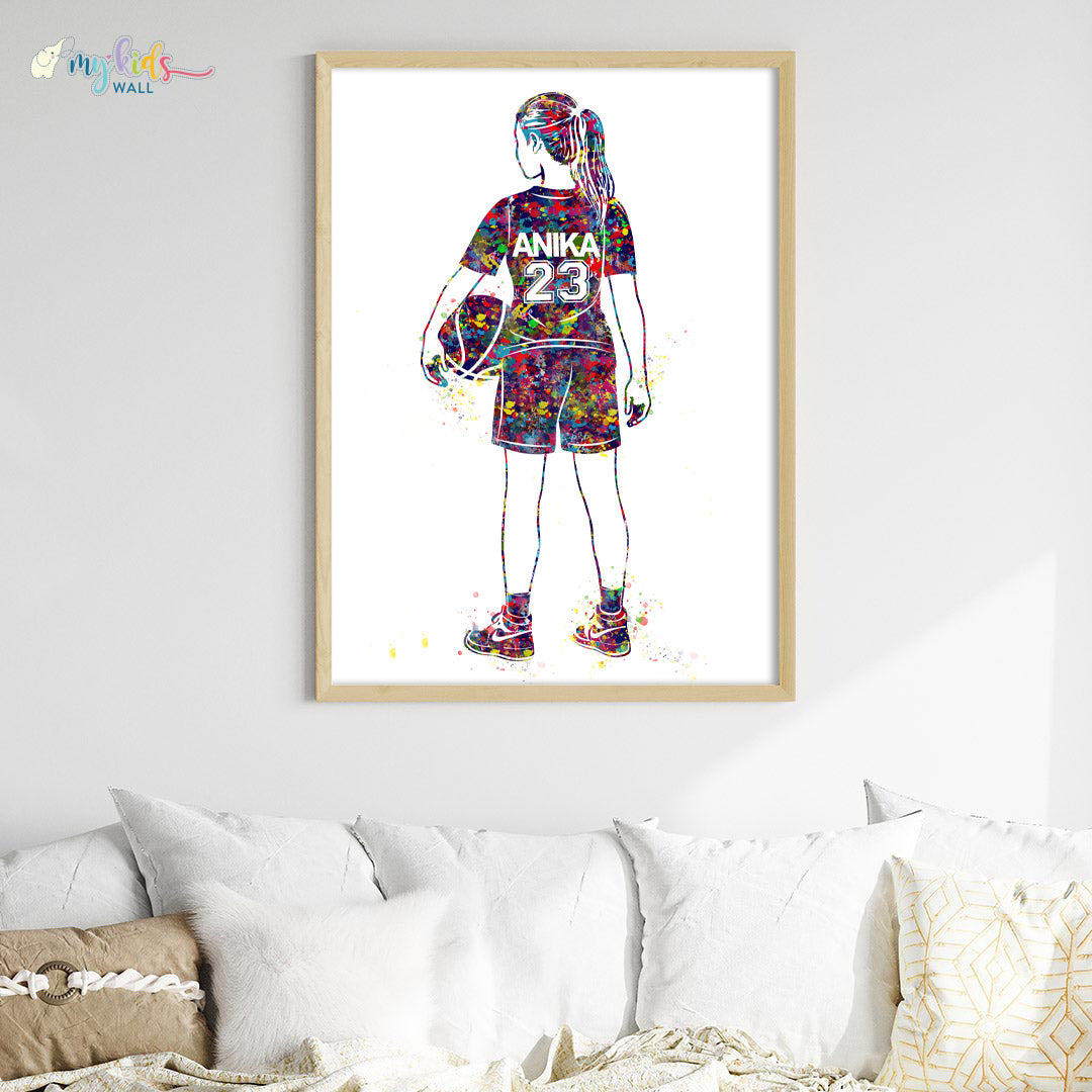 Basketball Player Girl Personalised Wall Art Big Frame Wooden