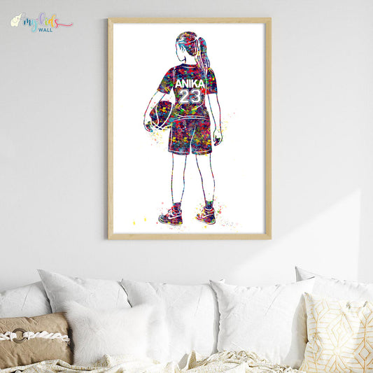Basketball Player Girl Personalised Wall Art Big Frame Wooden