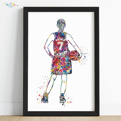 Multicolor girl basketball player black wall frame