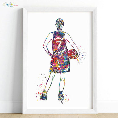 Multicolor girl basketball player white wall frame