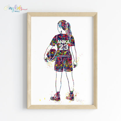 Basketball Player Girl Personalised Wall Art Framed Wooden