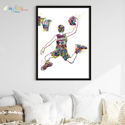 Basketball Player Personalised Wall Art Big Frame Black