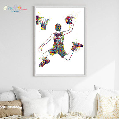 Basketball Player Personalised Wall Art Big Frame White