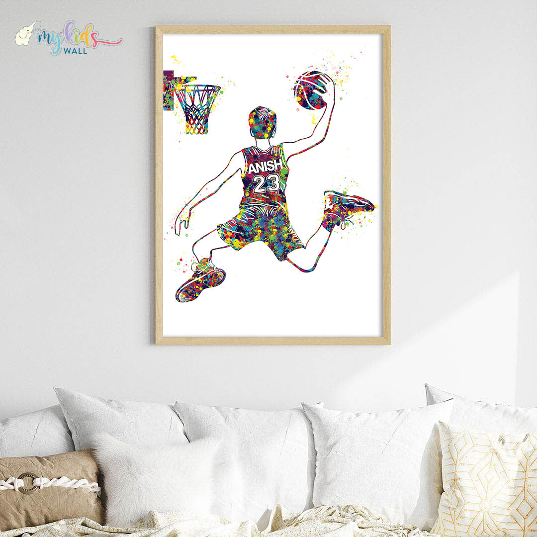 Basketball Player Personalised Wall Art Big Frame Wooden
