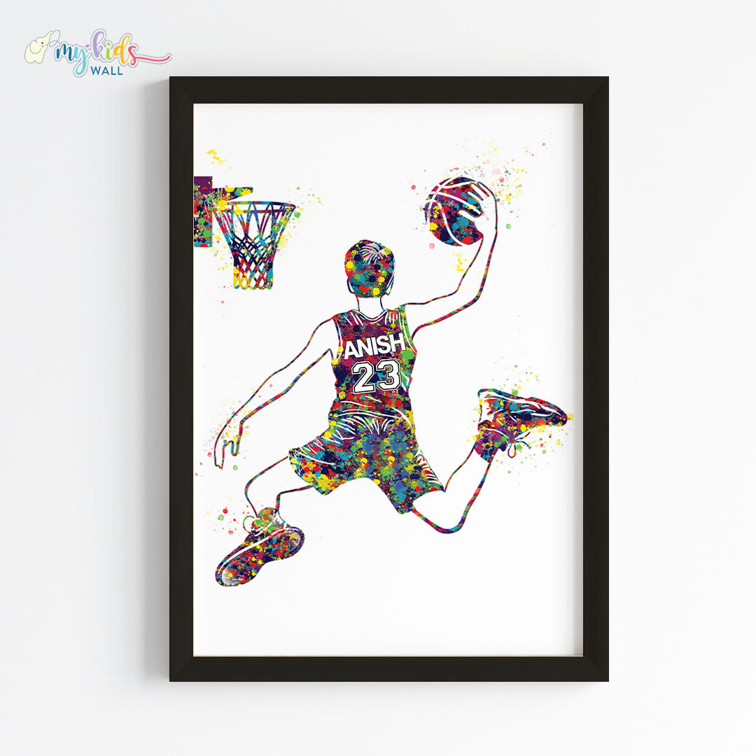 Basketball Player Personalised Wall Art Framed Black