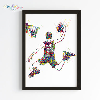 Basketball Player Personalised Wall Art Framed Black