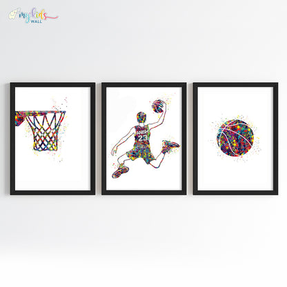 Basketball Player Personalised Wall Art Framed Set of 3 Black