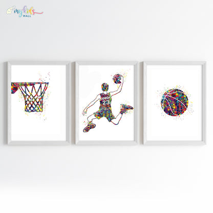 Basketball Player Personalised Wall Art Framed Set of 3 White