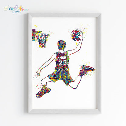 Basketball Player Personalised Wall Art Framed White