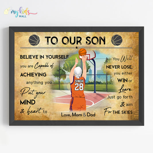 Basketball Player Sikh Boy Personalized Motivational Wall Art (Framed)