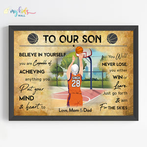 'Basketball Player' Sikh Boy Personalized Motivational Wall Art (Framed)
