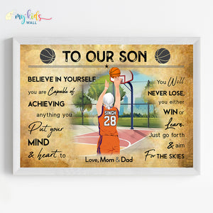 'Basketball Player' Sikh Boy Personalized Motivational Wall Art (Framed)