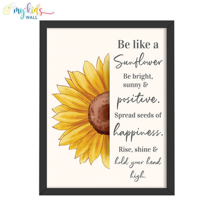 Motivational quote like sunflower black wall frame