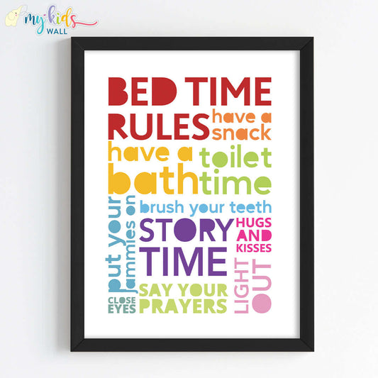 Motivational bed time rule black wall frame