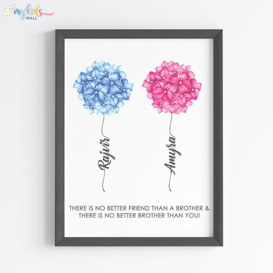 Motivational quote better together Blue and pink hydrangea black wall frame