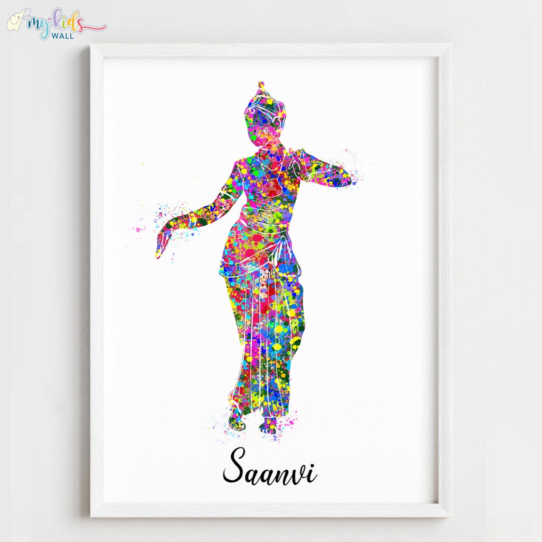 Multicolor Bharatanatyam Dancer pose 2 white frame