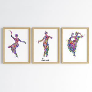 'Bharatanatyam' Dancer Personalized Wall Art (Framed Set of 3)