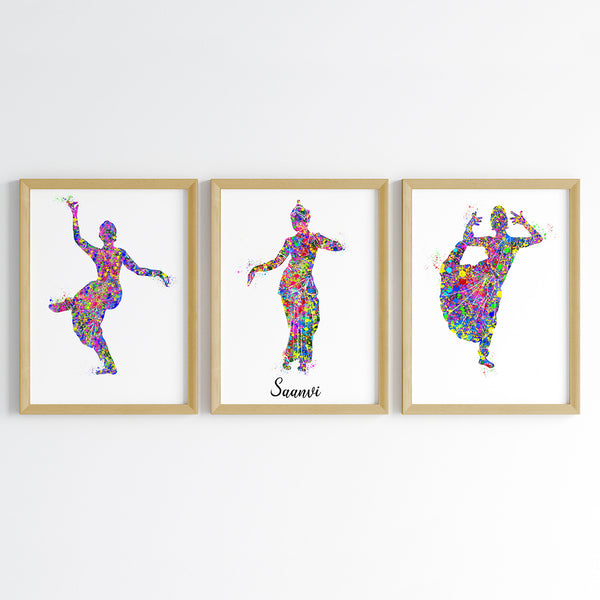 Load image into Gallery viewer, &#39;Bharatanatyam&#39; Dancer Personalized Wall Art (Framed Set of 3)
